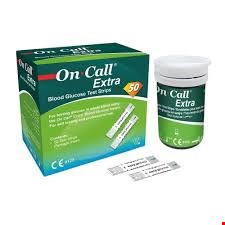 نوار 50 عددی تست قند خون آنکال اکسترا ONCALL EXTERA ساخت آلمان و جهت اندازه گیری میزان قند خون یا گلوکوز مویرگی توسط دستگاه کنترل قند خون آنکال اکسترا استفاده می‌شود.