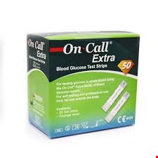 نوار 50 عددی تست قند خون آنکال اکسترا ONCALL EXTERA ساخت آلمان و جهت اندازه گیری میزان قند خون یا گلوکوز مویرگی توسط دستگاه کنترل قند خون آنکال اکسترا استفاده می‌شود.